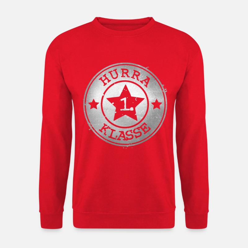 Hurra 1. Klasse - silbernes Abzeichen mit Stern  - Unisex Pullover - Rot
