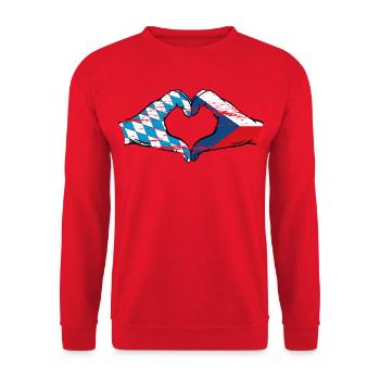 Bavière République Tchèque Drapeau Mains Coeur Utilisé - Sweat-shirt Unisexe - rouge - Devant - Alina (178cm) & Michal (187cm)