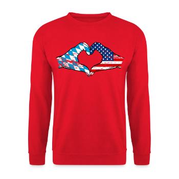 Bavaria USA Flag Hands Heart Shape Used - Unisex Sweatshirt - red - Front - Alina (178cm) & Michal (187cm)
