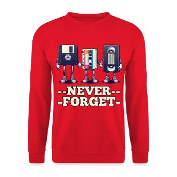 Diskette, Kassette, VHS - Niemals vergessen - Unisex Pullover - Rot - Vorne - Alina (178cm) & Michal (187cm)