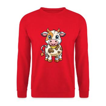 Cow Cute Cartoon Character Kawaii Clipart - Unisex Sweatshirt - red - Front - Alina (178cm) & Michal (187cm)