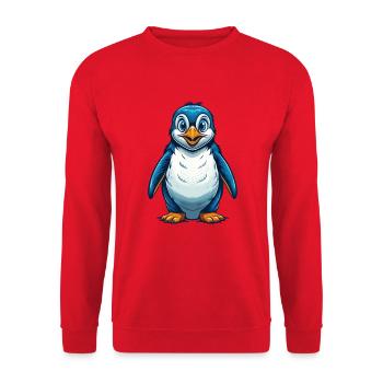 Pinguin Cool Kawaii Cartoon Charakter Clipart - Unisex Pullover - Rot - Vorne - Alina (178cm) & Michal (187cm)