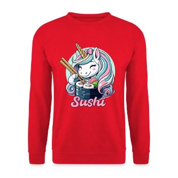 Sushi Einhorn süß Maki Geschenk - Unisex Pullover - Rot - Vorne - Alina (178cm) & Michal (187cm)