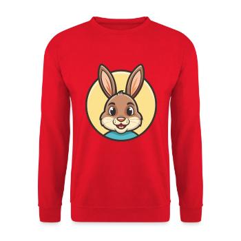 Kaninchen Kawaii Cartoon Figur Tier Haustier Gesicht - Unisex Pullover - Rot - Vorne - Alina (178cm) & Michal (187cm)