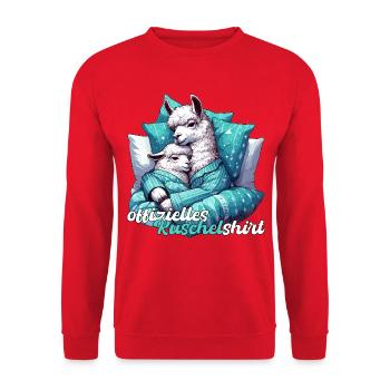 Offizielles Kuschelshirt Lama Lamas Geschenk - Unisex Pullover - Rot - Vorne - Alina (178cm) & Michal (187cm)