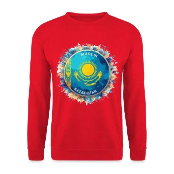 Made in Kasachstan Aquarell Adler Geschenk - Unisex Pullover - Rot - Vorne - Alina (178cm) & Michal (187cm)