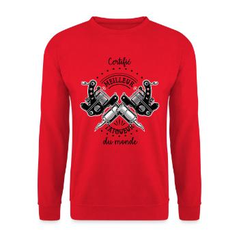 Certifié meilleur tatoueur du monde - Sweat-shirt Unisexe - rouge - Devant - Alina (178cm) & Michal (187cm)