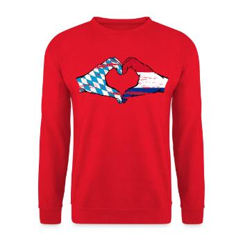 Bayern Holland Flagge Hände Herzform used - Unisex Pullover - Rot - Vorne - Alina (178cm) & Michal (187cm)