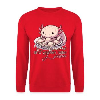 Axolotl Pelmeni Teller Liebe Geschenk - Unisex Pullover - Rot - Vorne - Alina (178cm) & Michal (187cm)