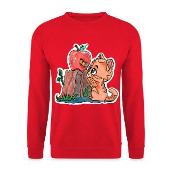 Little kitten and the worm in the apple - Unisex Sweatshirt - red - Front - Alina (178cm) & Michal (187cm)