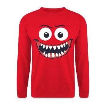 Funny Monster Face Eyes Teeth Mouth Halloween - Unisex Sweatshirt - red - Front - Alina (178cm) & Michal (187cm)