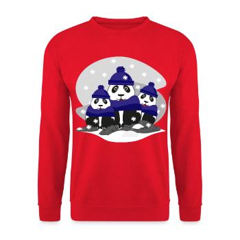 Liebe Panda Familie im Winter mit Mützen. - Unisex Pullover - Rot - Vorne - Alina (178cm) & Michal (187cm)