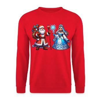 Ded Moroz Snegurotschka russischer Weihnachtsmann - Unisex Pullover - Rot - Vorne - Alina (178cm) & Michal (187cm)
