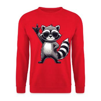 Waschbär mit Rock Pose Raccoon Rock Musik Musiker - Unisex Pullover - Rot - Vorne - Alina (178cm) & Michal (187cm)