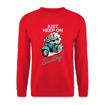 Just Keep On Scooting – Comic Scooter Fun - Unisex Sweatshirt - red - Front - Alina (178cm) & Michal (187cm)