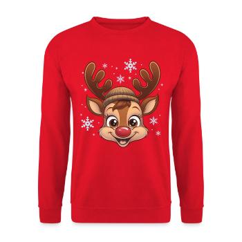 Süßer Rentier-Junge mit Wollmütze - Unisex Pullover - Rot - Vorne - Alina (178cm) & Michal (187cm)