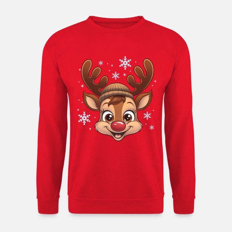 Süßer Rentier-Junge mit Wollmütze - Unisex Pullover - Rot