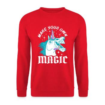 Make Your Own Magic – Crazy Unicorn Design - Unisex Sweatshirt - red - Front - Alina (178cm) & Michal (187cm)