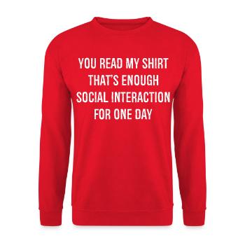 Vous avez lu ma chemise, c’est assez d’interaction sociale - Sweat-shirt Unisexe - rouge - Devant - Alina (178cm) & Michal (187cm)