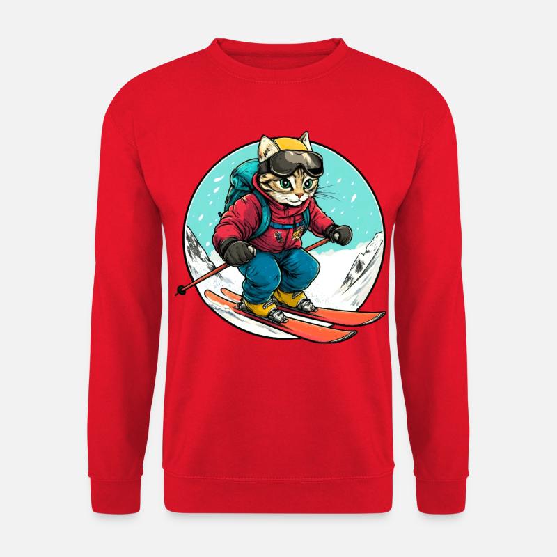 Katzen Ski / Skifahrer Katze - Unisex Pullover - Rot