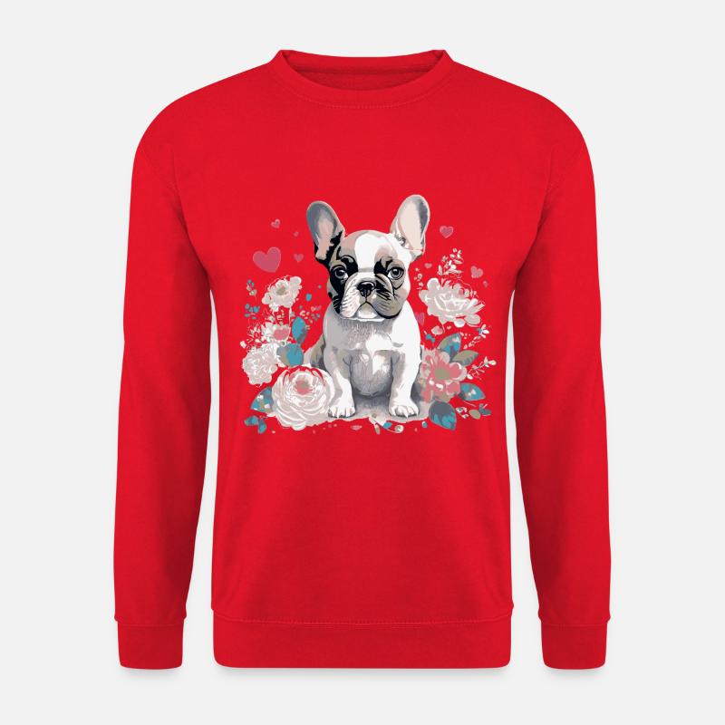 Charmanter French Bulldog mit Blumenarrangement - Unisex Pullover - Rot
