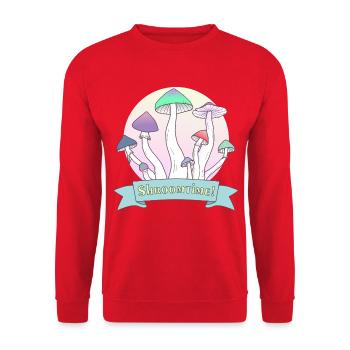 Shroomtime! Psilocybe Cubensis colored design - Unisex Sweatshirt - red - Front - Alina (178cm) & Michal (187cm)