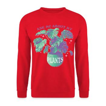 Ask Me About My Plants - Unisex Pullover - Rot - Vorne - Alina (178cm) & Michal (187cm)
