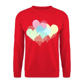 De nombreux cœurs colorés avec des rayures à pois - Sweat-shirt Unisexe - rouge - Devant - Alina (178cm) & Michal (187cm)