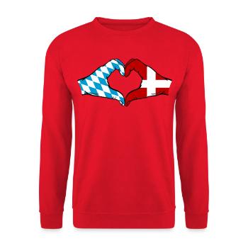 Bavière, Danemark, Drapeau, Mains, Coeur - Sweat-shirt Unisexe - rouge - Devant - Alina (178cm) & Michal (187cm)