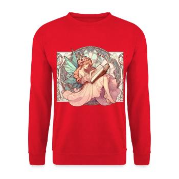 Buch Bücher Lesen Fee Elfe Art Nouveau Geschenk - Unisex Pullover - Rot - Vorne - Alina (178cm) & Michal (187cm)