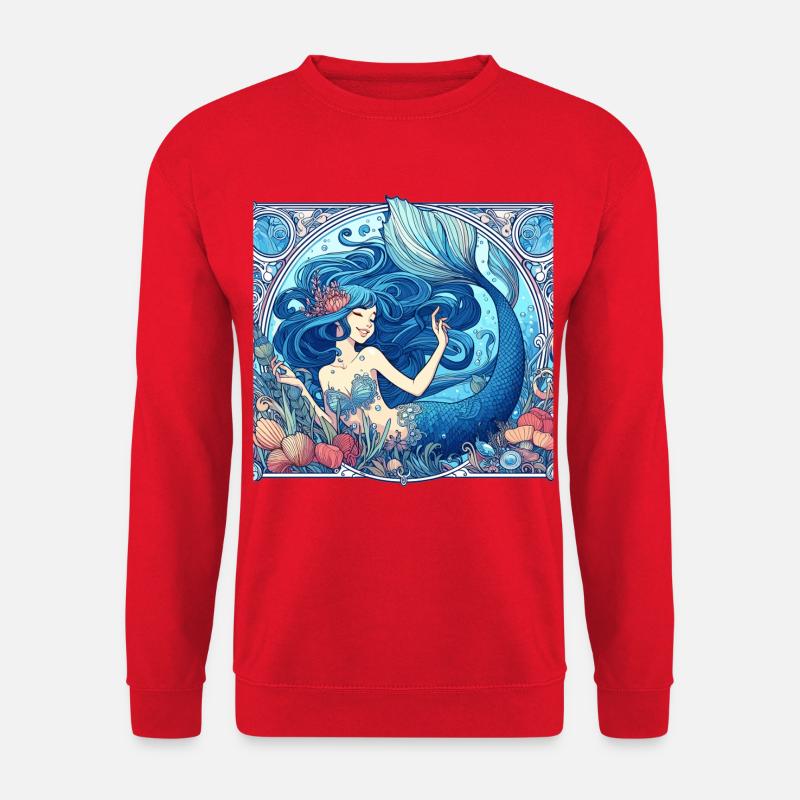 Meerjungfrau Nixe blaue Haare Art Nouveau Geschenk - Unisex Pullover - Rot