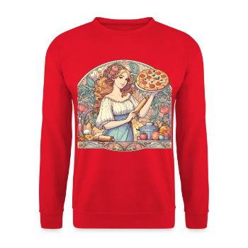 Pizzaïolo Art Nouveau Délicieux Cadeau Pizza - Sweat-shirt Unisexe - rouge - Devant - Alina (178cm) & Michal (187cm)