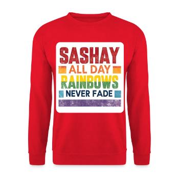LGBTQIA+ Aufkleber Gay Pride Sashay den ganzen Tag - Unisex Pullover - Rot - Vorne - Alina (178cm) & Michal (187cm)