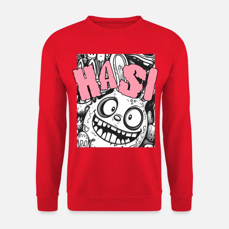 Ausgefallenes Cartoon-Gesicht mit Humor - Unisex Pullover - Rot