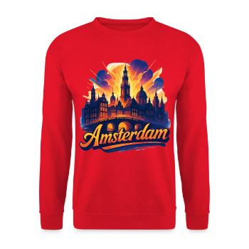 Amsterdam Capital Netherlands Holland Gift - Unisex Sweatshirt - red - Front - Alina (178cm) & Michal (187cm)