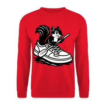 Eichhörnchen im Sneaker! - Unisex Pullover - Rot - Vorne - Alina (178cm) & Michal (187cm)