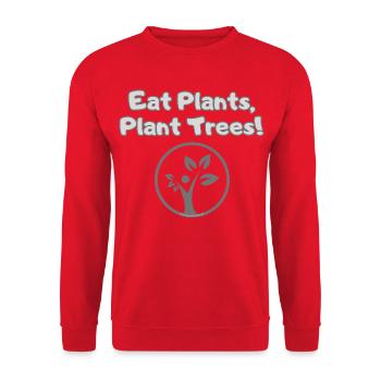 Eat Plants, Plant Trees – PRO Vegan & Climate Protection - Unisex Sweatshirt - red - Front - Alina (178cm) & Michal (187cm)