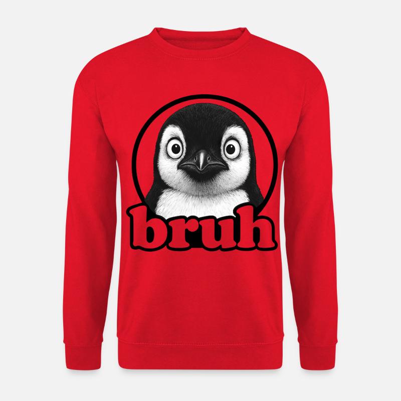 Lustiger Pinguin Meme überraschter Humor - Unisex Pullover - Rot