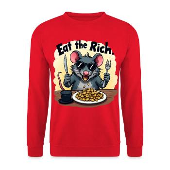 Rebellratte – Mangez les riches avec une bouchée - Sweat-shirt Unisexe - rouge - Devant - Alina (178cm) & Michal (187cm)