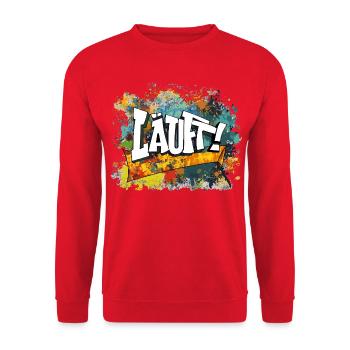 Graffiti Kunst Spaß Design läuft - Unisex Pullover - Rot - Vorne - Alina (178cm) & Michal (187cm)