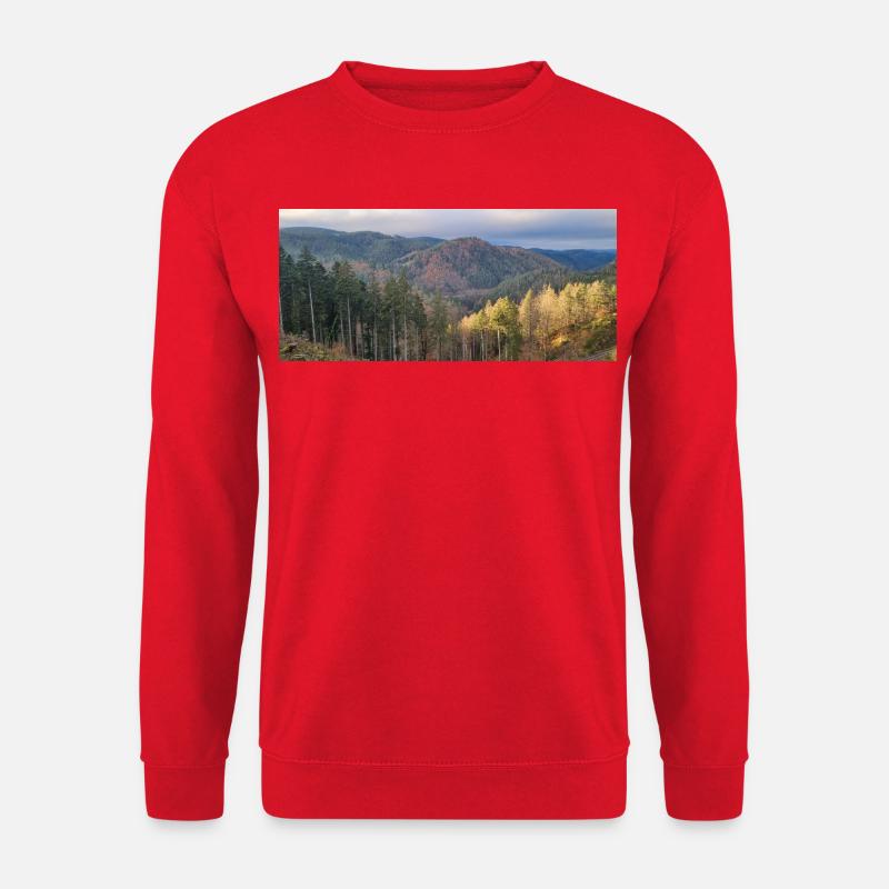 Herbstliche Waldlandschaft mit Sonnenlicht - Unisex Pullover - Rot