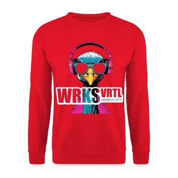 Werksviertel Vogel with sunglasses and headphones - Unisex Sweatshirt - red - Front - Alina (178cm) & Michal (187cm)