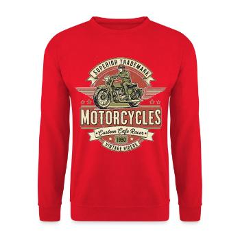 Vintage motorcycle design with rider logo - Unisex Sweatshirt - red - Front - Alina (178cm) & Michal (187cm)