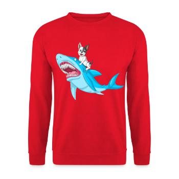 Bouledogue français Riding Shark – Chien amusant et fantaisiste - Sweat-shirt Unisexe - rouge - Devant - Alina (178cm) & Michal (187cm)