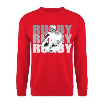Rugby-Spieler in kontrastierender Silhouette - Unisex Pullover - Rot - Vorne - Alina (178cm) & Michal (187cm)