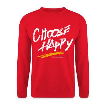 choose_happy_motivation_motivational - Unisex Pullover - Rot - Vorne - Alina (178cm) & Michal (187cm)