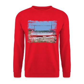  Mallorca - Historisches Boot im Küstenlicht - Unisex Pullover - Rot - Vorne - Alina (178cm) & Michal (187cm)