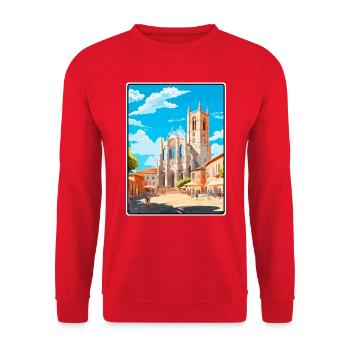Evora Portugal Vintage Travel Poster Cityscape WPA - Unisex Sweatshirt - red - Front - Alina (178cm) & Michal (187cm)