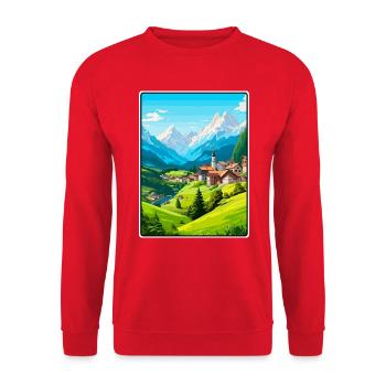 Tirol Österreich Vintage-Reiseplakat Cityscape WPA - Unisex Pullover - Rot - Vorne - Alina (178cm) & Michal (187cm)