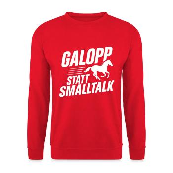 Galopp Statt Smalltalk Taschenidee - Unisex Pullover - Rot - Vorne - Alina (178cm) & Michal (187cm)